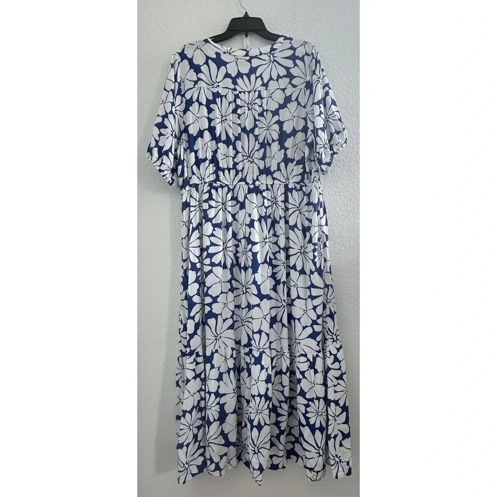 Sonoma Dress Womens XL Blue White Floral Button‎ Front Rayon Linen Cottage Boho - Picture 6 of 12